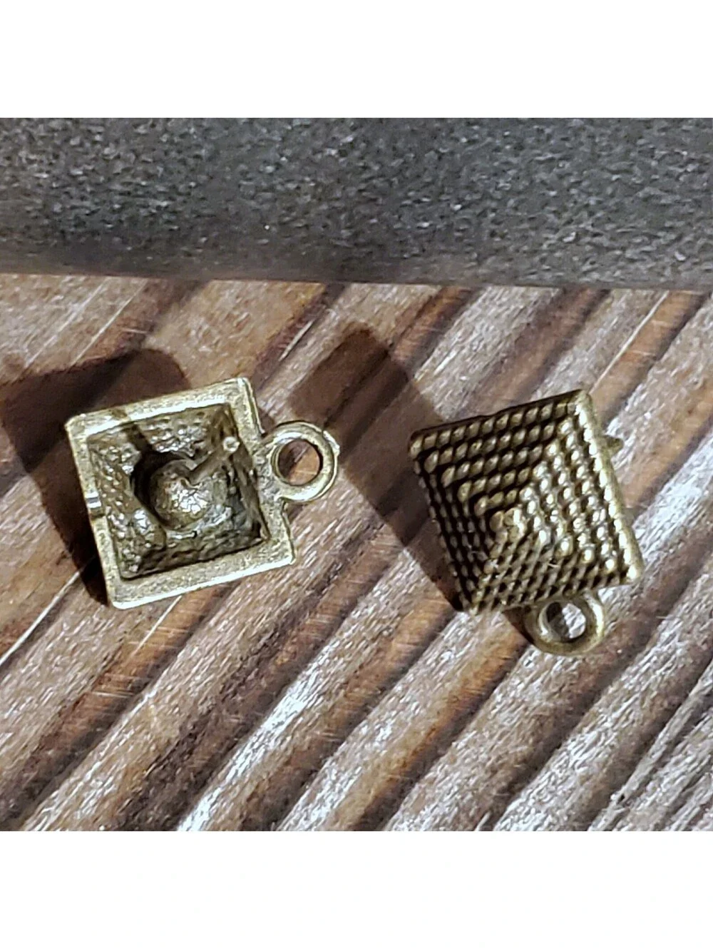 Avant Garde Antique Bronze Egyptian Pyramid Dotted Earring Post Findings 2 pcs